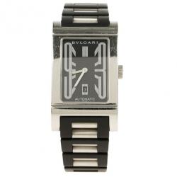 Pre Owned Bvlgari Black Stainless Steel Rettangolo Unisex Wristwatch 27MM