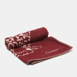 Cartier Burgundy Panthere Wool & Cashmere Throw Blanket
