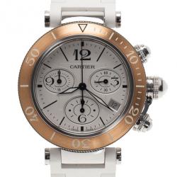 Pre Owned Cartier White Stainless Steel Pasha Seatimer LM Unisex Wristwatch 38MM