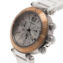 Pre Owned Cartier White Stainless Steel Pasha Seatimer LM Unisex Wristwatch 38MM