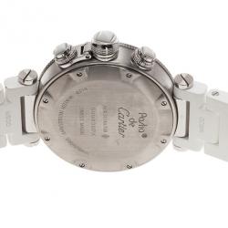 Pre Owned Cartier White Stainless Steel Pasha Seatimer LM Unisex Wristwatch 38MM