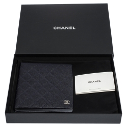 Pre Owned Chanel Navy Blue Quilted Leather Agenda Notebook