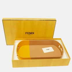 Fendi Beige/Yellow Leather O’Lock Oval Tray