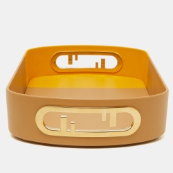 Fendi Beige/Yellow Leather O’Lock Oval Tray