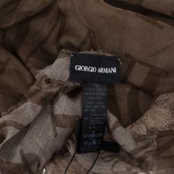 Pre Owned Giorgio Armani Beige Unisex Modal Blend Logo Square Scarf