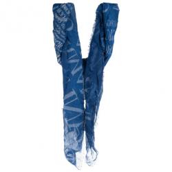 Pre Owned Giorgio Armani Blue Unisex Modal Blend Logo Square Scarf