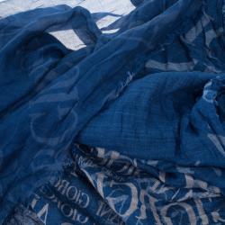 Pre Owned Giorgio Armani Blue Unisex Modal Blend Logo Square Scarf