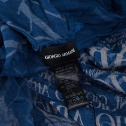 Pre Owned Giorgio Armani Blue Unisex Modal Blend Logo Square Scarf