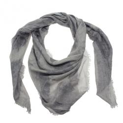 Pre Owned Giorgio Armani Dark Grey Unisex Modal Blend Logo Square Scarf