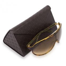 Pre Owned Gucci Tortoise Frame GG1004/S Web Detail Unisex Shield Sunglasses