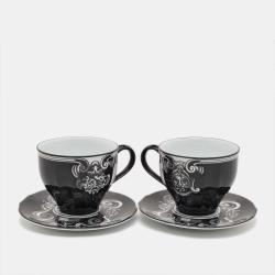 Pre Owned Gucci Black Maison De L'Amour Printed Porcelain Cup & Saucer Set of 2