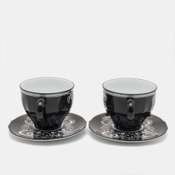 Pre Owned Gucci Black Maison De L'Amour Printed Porcelain Cup & Saucer Set of 2