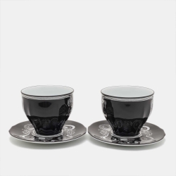 Pre Owned Gucci Black Maison De L'Amour Printed Porcelain Cup & Saucer Set of 2