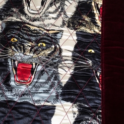Pre Owned Gucci Burgundy Velvet & Tiger Printed Silk Quilt