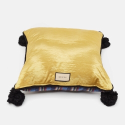 Gucci Blue Tiger Embroidered Tartan Wool Blend Cushion
