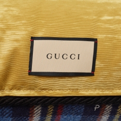Gucci Blue Tiger Embroidered Tartan Wool Blend Cushion