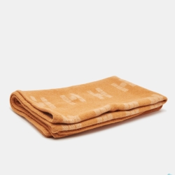 Hermes Orange Wool & Cashmere Throw Blanket