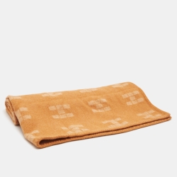 Hermes Orange Wool & Cashmere Throw Blanket