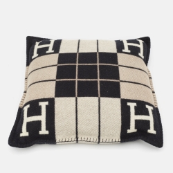 Hermes Black Patterned Wool and Cashmere Avalon Pillow S 