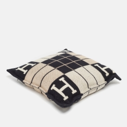 Hermes Black Patterned Wool and Cashmere Avalon Pillow S 