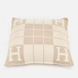Hermes Beige Patterned Wool and Cashmere Avalon Pillow S