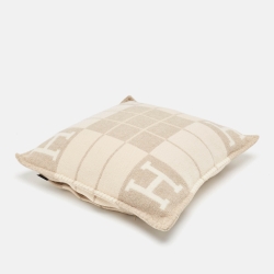 Hermes Beige Patterned Wool and Cashmere Avalon Pillow S