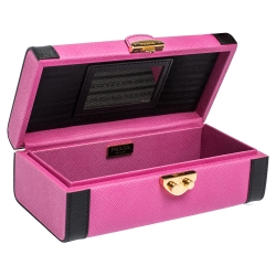 Pre Owned Prada Pink/Black Saffiano Leather Jewelry Storage Box