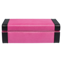 Pre Owned Prada Pink/Black Saffiano Leather Jewelry Storage Box
