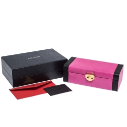 Pre Owned Prada Pink/Black Saffiano Leather Jewelry Storage Box