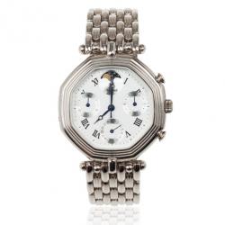 Rama Swiss Watch Moonphase SS Silver Chronograph Moon Phase Unisex Wristwatch 34 MM
