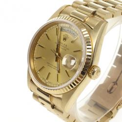 Pre Owned Rolex 18 K Yellow Gold Day Date Unisex Wristwatch 36 MM