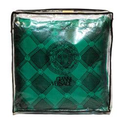 Pre Owned Versace Medusa Green & Black Cotton & Velvet Cushion