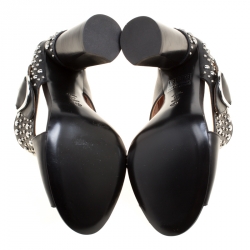 مملوكة مسبقًا صندل 3.1 فيليب ليم كعب عريض سيور متعاكسة تفاصيل مرصع بتسي جلد أسود مقاس 41