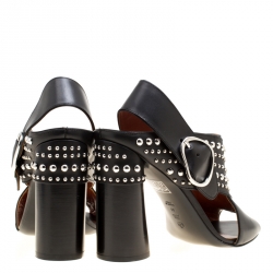 مملوكة مسبقًا صندل 3.1 فيليب ليم كعب عريض سيور متعاكسة تفاصيل مرصع بتسي جلد أسود مقاس 41