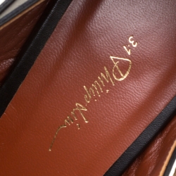 مملوكة مسبقًا صندل 3.1 فيليب ليم كعب عريض سيور متعاكسة تفاصيل مرصع بتسي جلد أسود مقاس 41