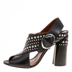 مملوكة مسبقًا صندل 3.1 فيليب ليم كعب عريض سيور متعاكسة تفاصيل مرصع بتسي جلد أسود مقاس 41