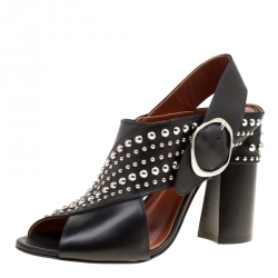 مملوكة مسبقًا صندل 3.1 فيليب ليم كعب عريض سيور متعاكسة تفاصيل مرصع بتسي جلد أسود مقاس 41