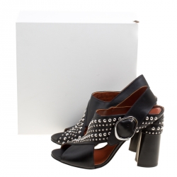 مملوكة مسبقًا صندل 3.1 فيليب ليم كعب عريض سيور متعاكسة تفاصيل مرصع بتسي جلد أسود مقاس 41