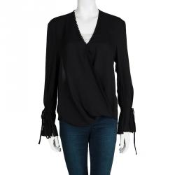 مملوكة مسبقًا بلوزة 3.1 فيليب ليم ويمسيكال بأكمام بثنيات حرير سوداء S