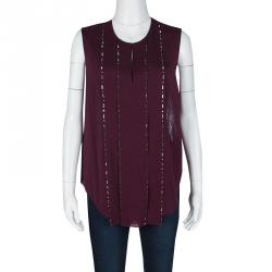 Pre Owned توب تونيك 3.1 فيليب ليم بلا أكمام مزخرف حرير عنابي XS