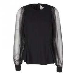 Pre Owned 3.1 Phillip Lim Black Sheer Sleeve Detail High Low Top L