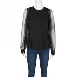 Pre Owned 3.1 Phillip Lim Black Sheer Sleeve Detail High Low Top L