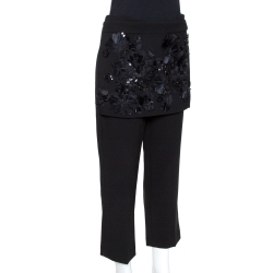 مملوكة مسبقًا 3.1 Phillip Lim Black Crepe Floral Embellished Apron Detail Trousers M