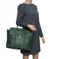 Pre Owned حقيبة كتف 3.1 فيليب ليم باشلي كبيرة جلد نقش قرش سوداء