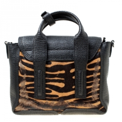 Pre Owned 3.1 Phillip Lim Black/Brown Leather and Calfhair Mini Pashli Top Handle Bag