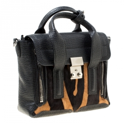 Pre Owned 3.1 Phillip Lim Black/Brown Leather and Calfhair Mini Pashli Top Handle Bag