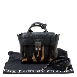 Pre Owned 3.1 Phillip Lim Black/Brown Leather and Calfhair Mini Pashli Top Handle Bag