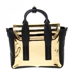Pre Owned حقيبة 3.1 فيليب ليم باشلي صغيرة يد علوية جلد ذهبي ميتاليك و أسود