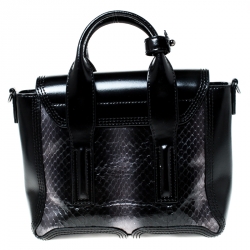 Pre Owned حقيبة 3.1 فيليب ليم باشلي صغيرة جلد ثعبان بارز أسود