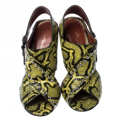 Pre Owned 3.1 Phillip Lim Yellow/Black Python Embossed Leather Patsy Criss Cross Sandals Size 41